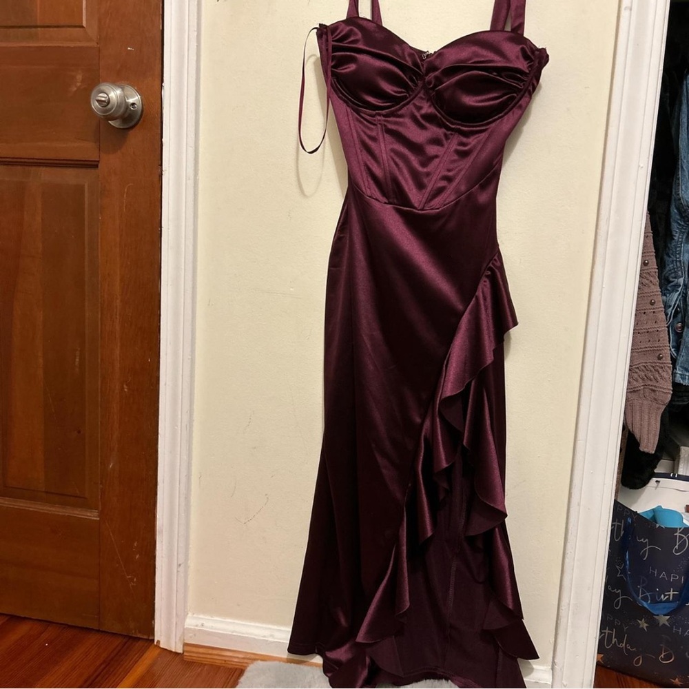 Elegant Wine Satin Dress